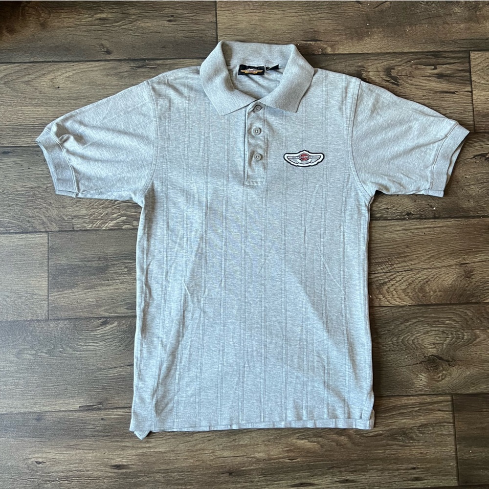 Harley Davidson Men's Vintage 100th Anniversary Textured Polo Grey Size Small